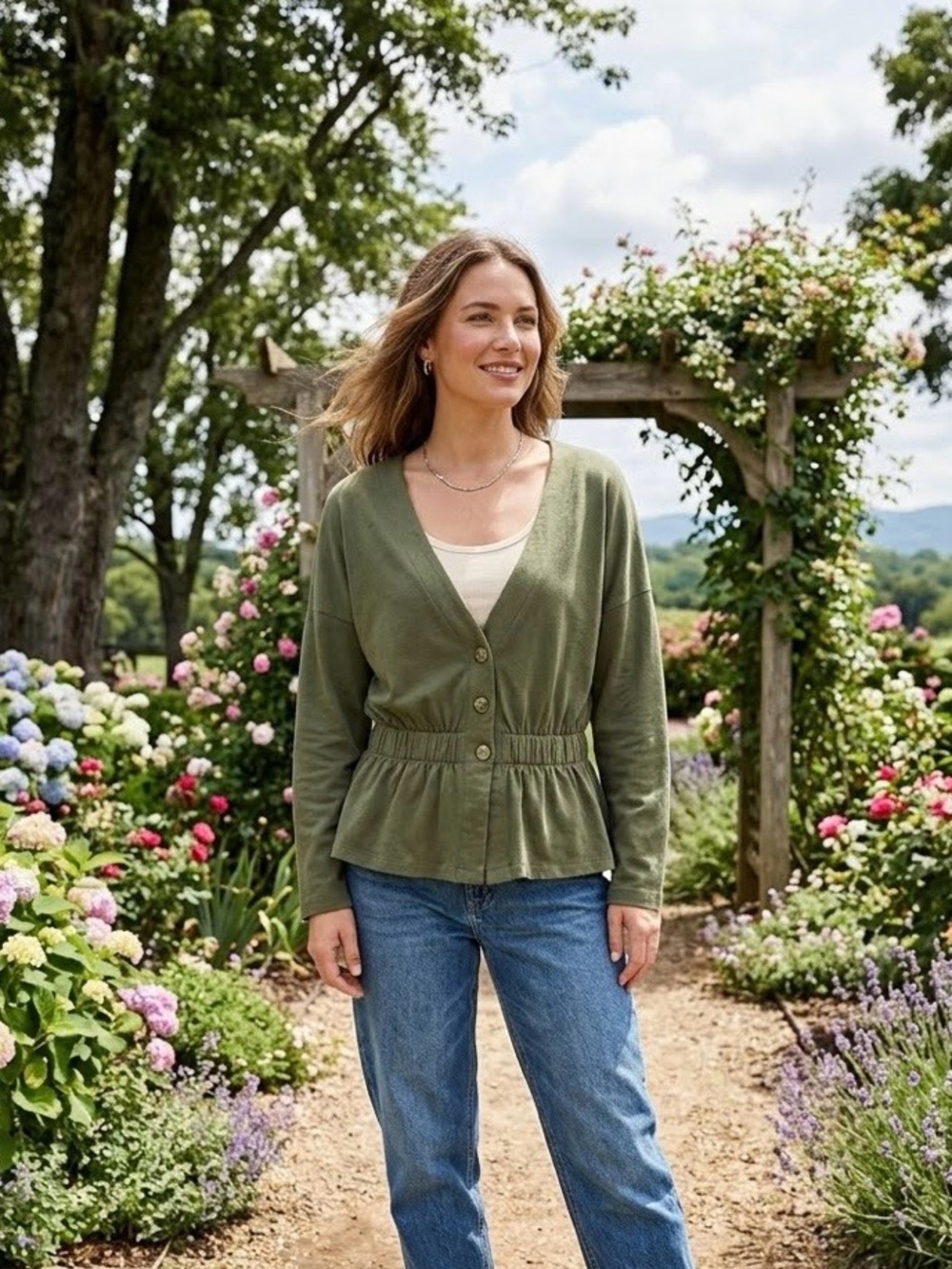 ♥️❄️Impact Olive Green V-Neck Button Front Women’s Cardigan Size Medium